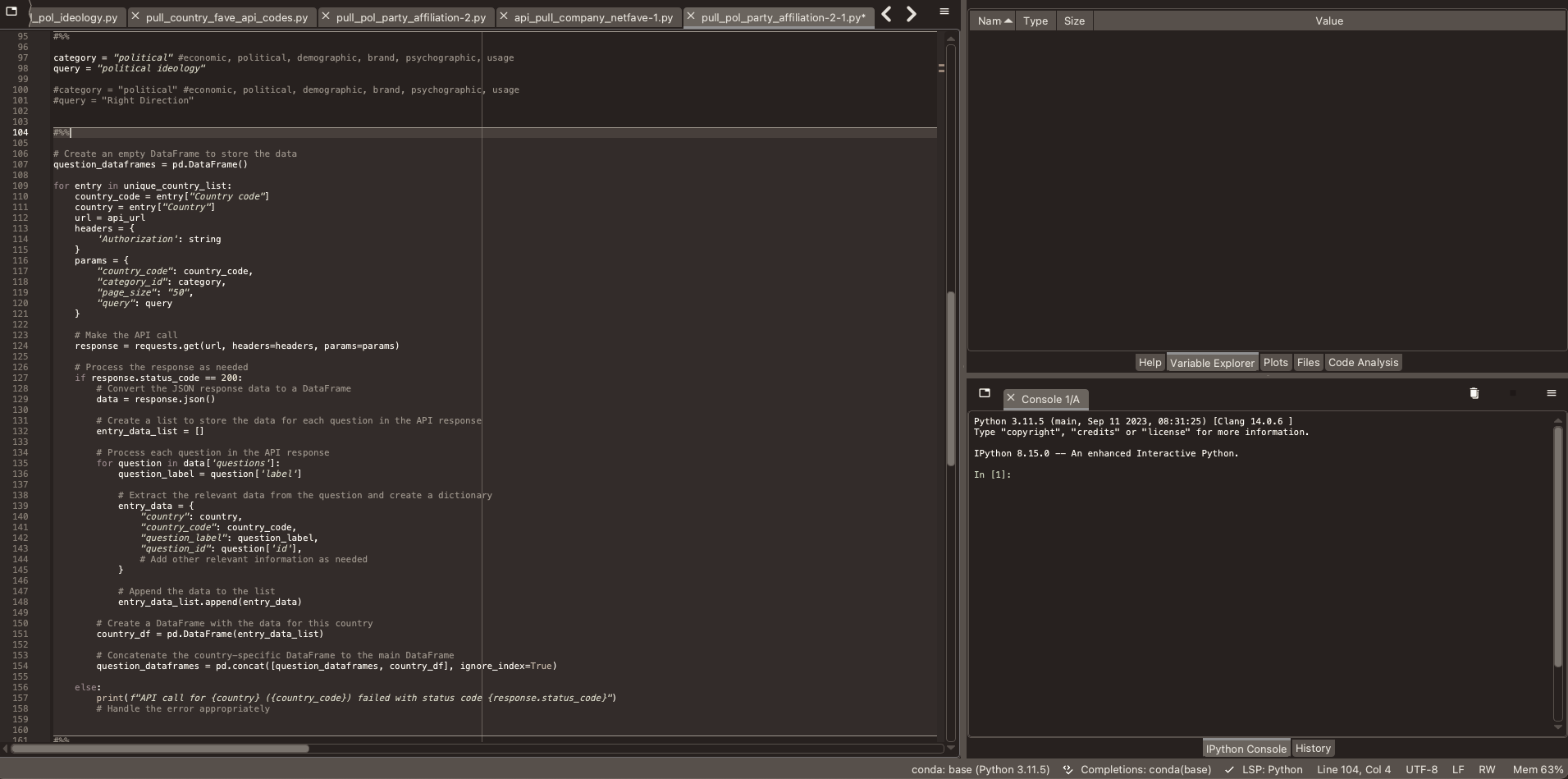 Data analysis code screenshot